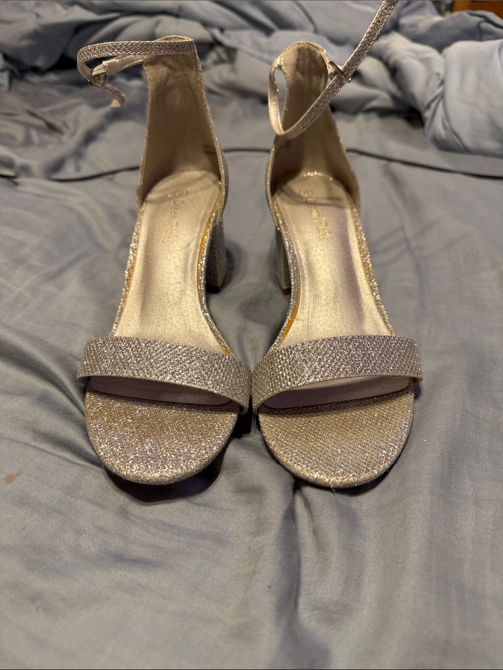 Windsor Silver Glitter Ankle-Strap Block Heels